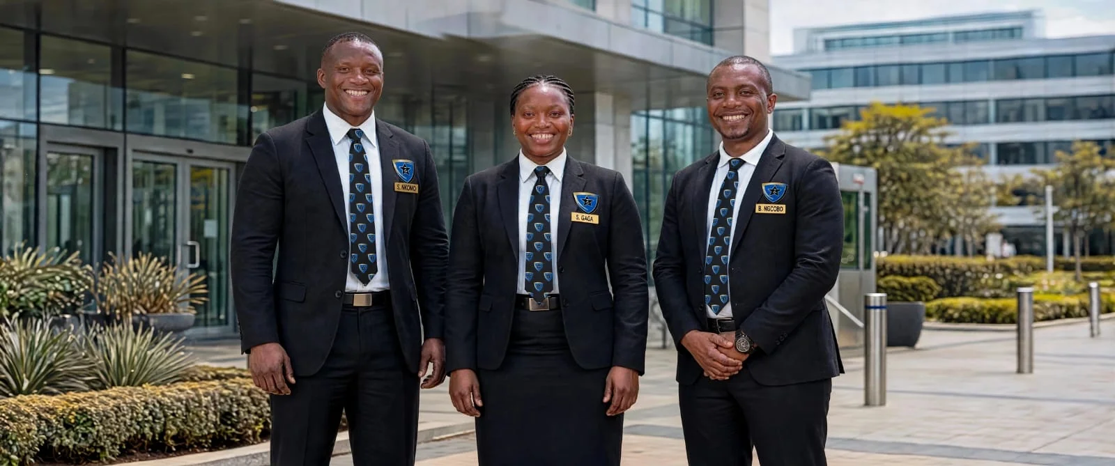 Uniformed security team on patrol at a commercial site